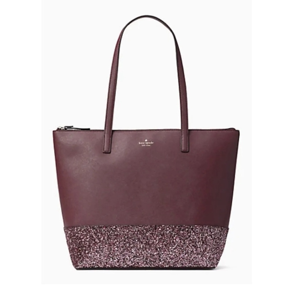 Kate Spade Greta Court Penny Tote Bag Glitter Purse Handbag Cherrywood NWT